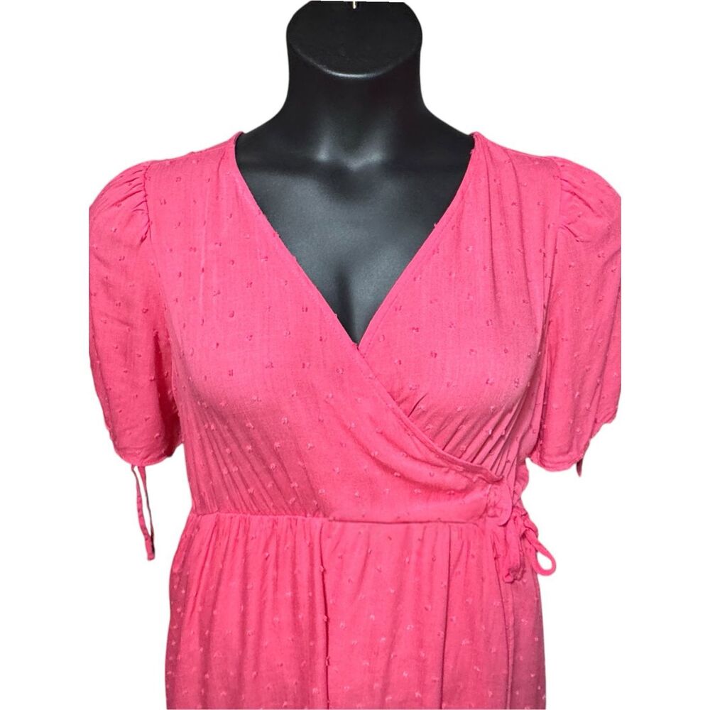 Torrid Pink Swiss Dot Midi Dress Plus Size Surplice Wrap Tie Sleeve Pockets NWT - Picture 10 of 13